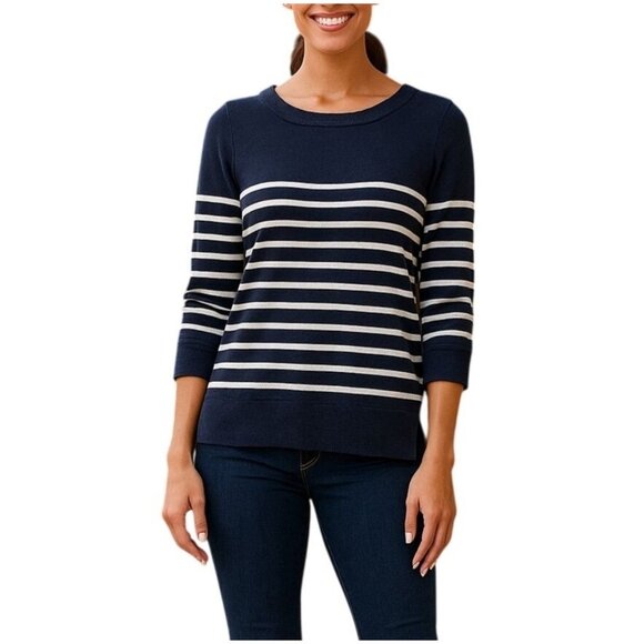 Gap Womens Blue White Striped Pullover Sweater Size Small 3/4 Sleeve Casual Knit - Picture 1 of 5